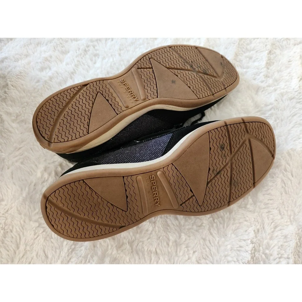 Sperry Boat Shoes Black And Glitter Slip On Tie Womens‎ 8.5M STS92457